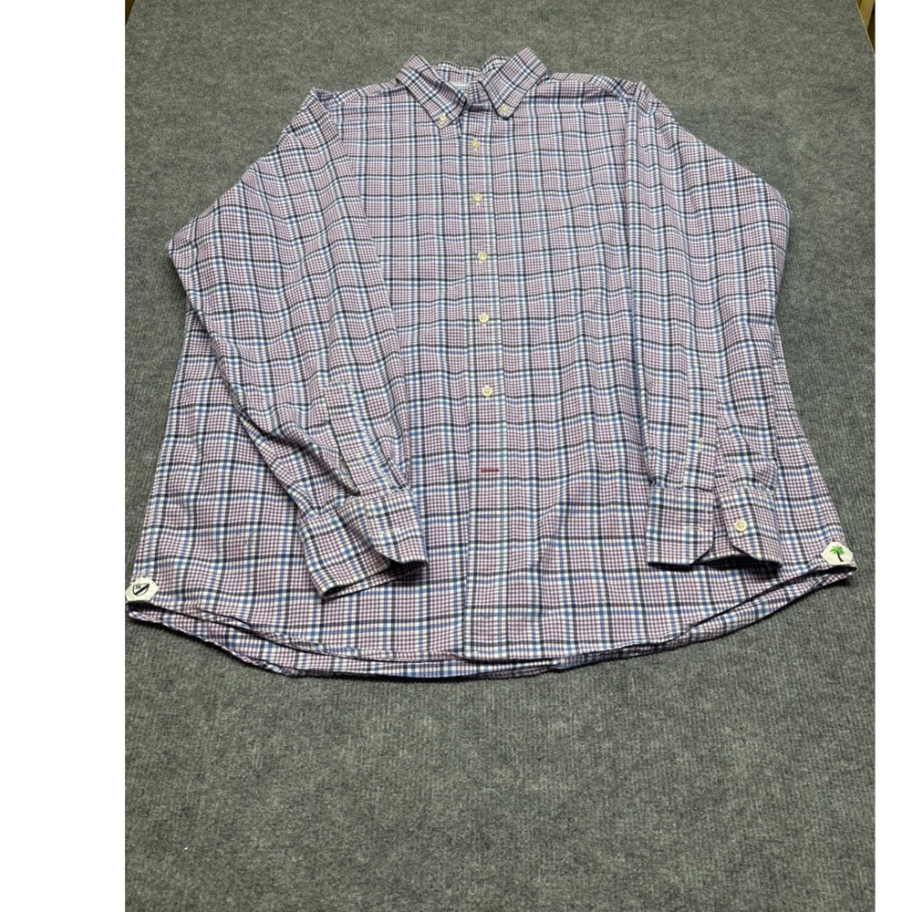 Cremieux Classics Mens XL Button Down Shirt Purple Blue Plaid Long Sleeve Pocket